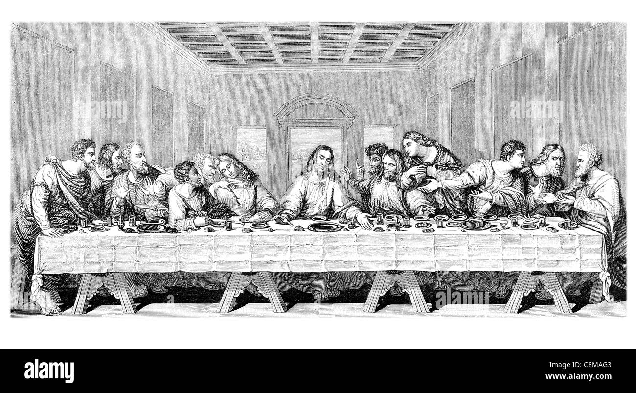 L ultima cena Leonardo di ser Piero da Vinci la Religione I religiosi Dio Gesù Cristo Messia chiesa culto preghiera Foto Stock