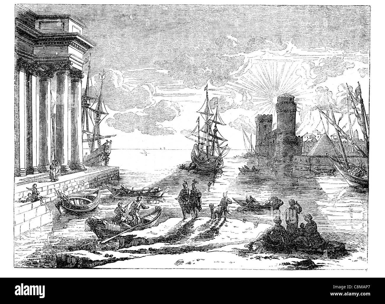 Il Seaport con l'Imbarco della Regina di Saba la pittura ad olio Claude Lorrain Gellée National Gallery di Londra 1648 tela Foto Stock