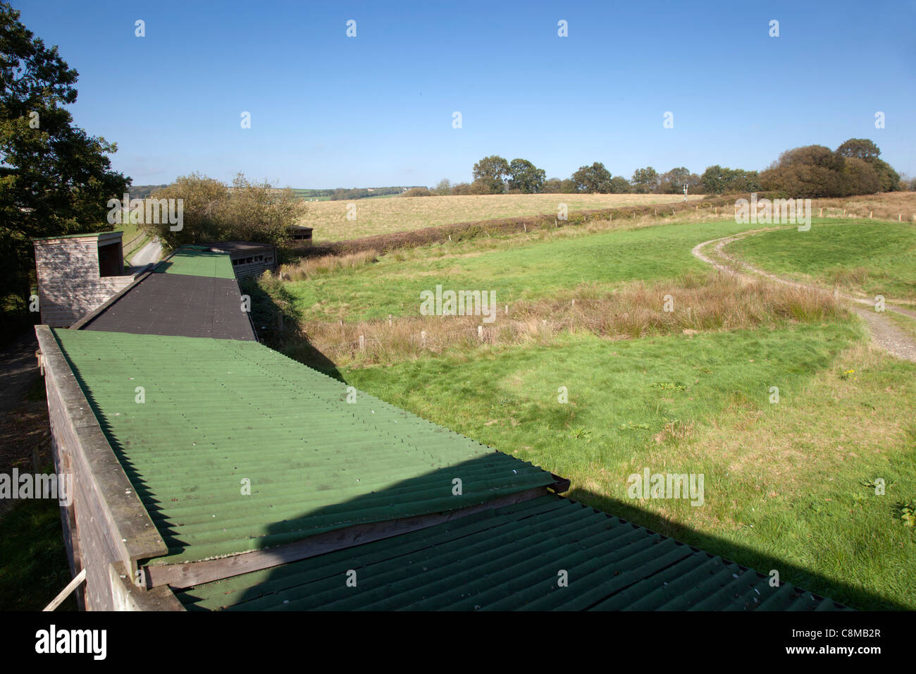 Gigrin Farm; kite stazione di alimentazione; Rhayader; Galles; vista da nascondere fotografico; Foto Stock