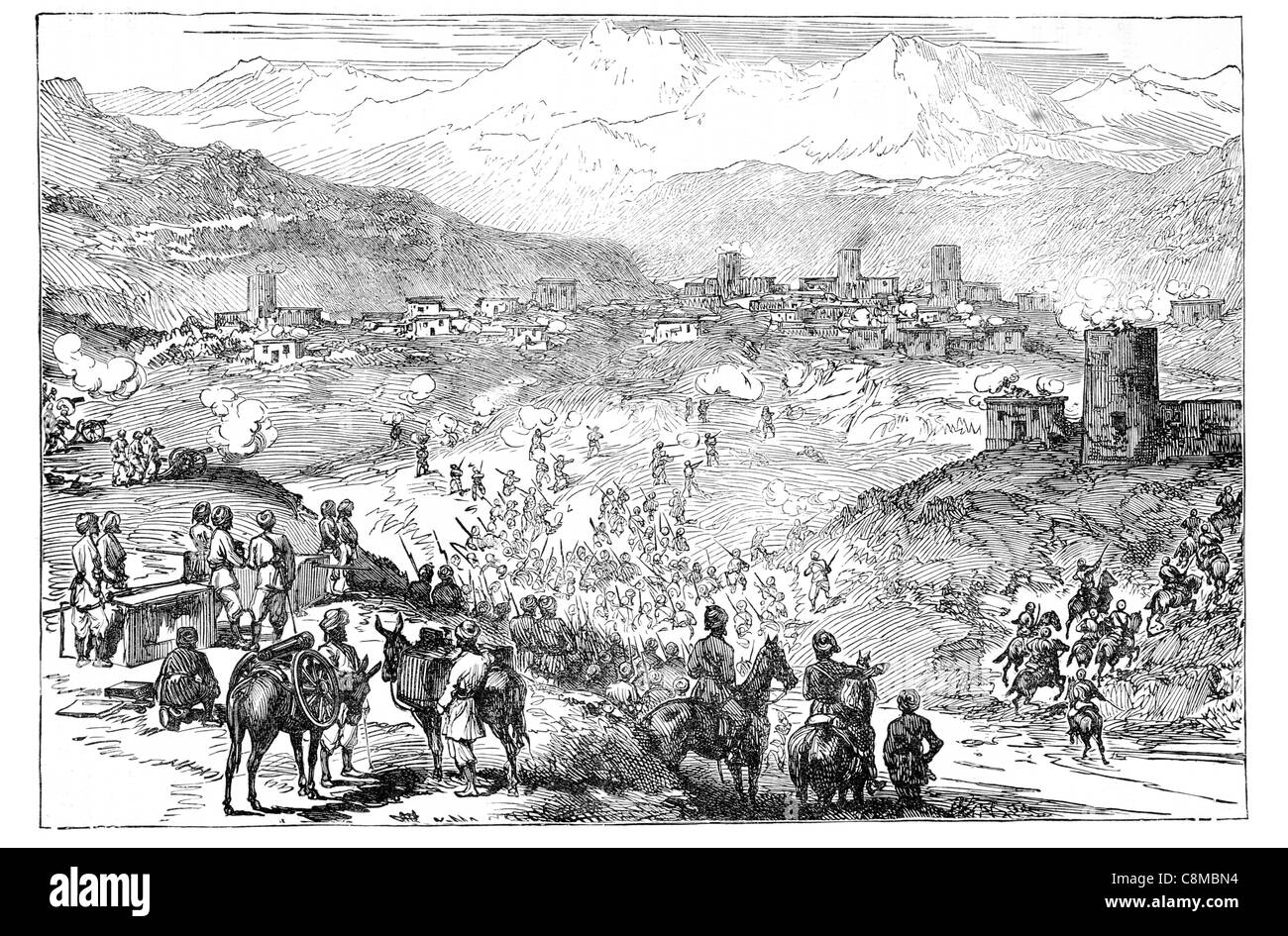 Attacco alla città Afreedi conflitto guerra battaglia combattere warfare combattere skirmish mischia mischia morte uccidere uccidere Impero Britannico Foto Stock