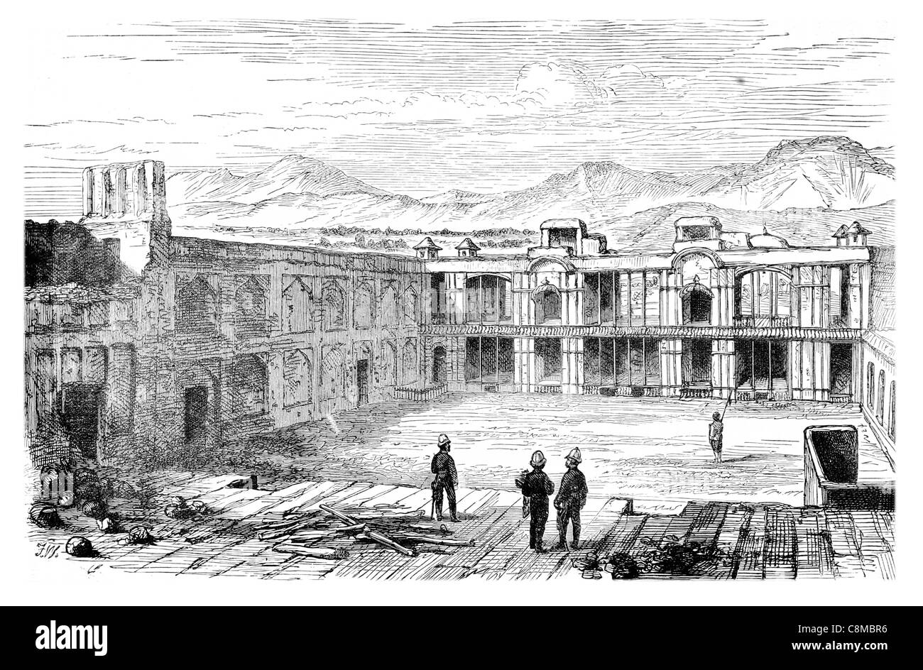 Interno di residenza britannica caserma di Kabul, nome ancora in uso Barrack alloggi militari caseggiati soldati training camp Foto Stock