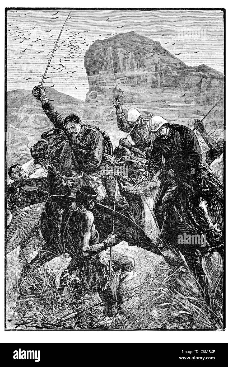 Battaglia di Isandlwana 1879 Anglo guerra Zulu Impero Britannico Zululand Sud Africa carica protezione lancer lancia Dash dei colori Foto Stock