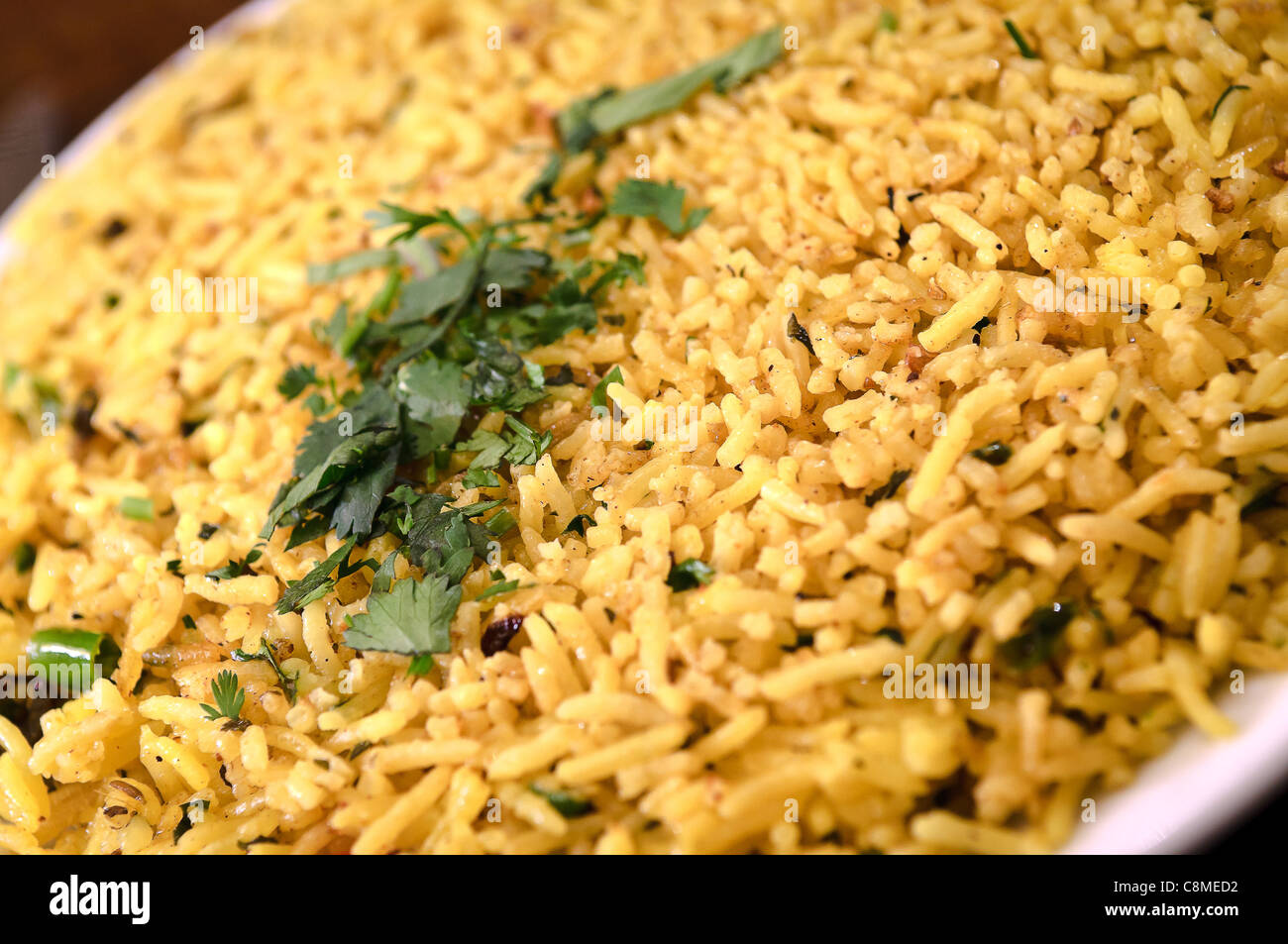 Delizioso peperoncino riso cucinato in un locale ristorante indiano Foto Stock