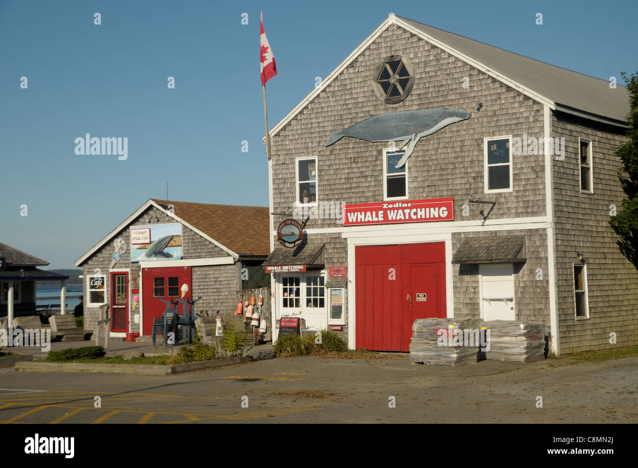Un edificio rustico che accoglie i visitatori di St Andrews, New Brunswick, Canada. Foto Stock