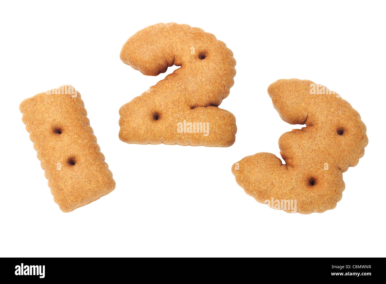 123 numerico biscotti al cioccolato su sfondo bianco Foto Stock