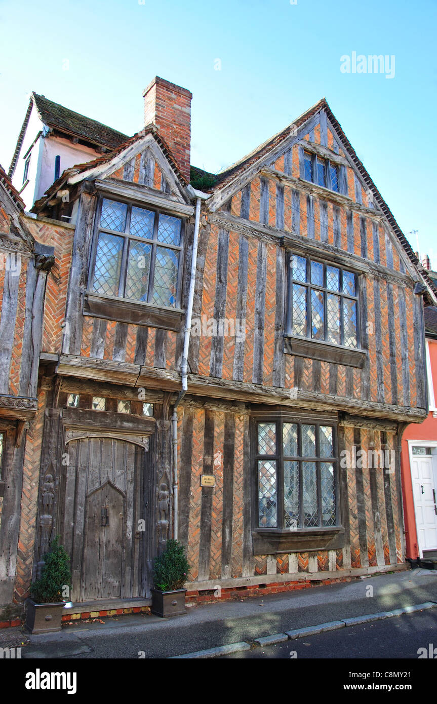 A struttura mista in legno e muratura cottage medievale, Water Street, Lavenham, Suffolk, Inghilterra, Regno Unito Foto Stock