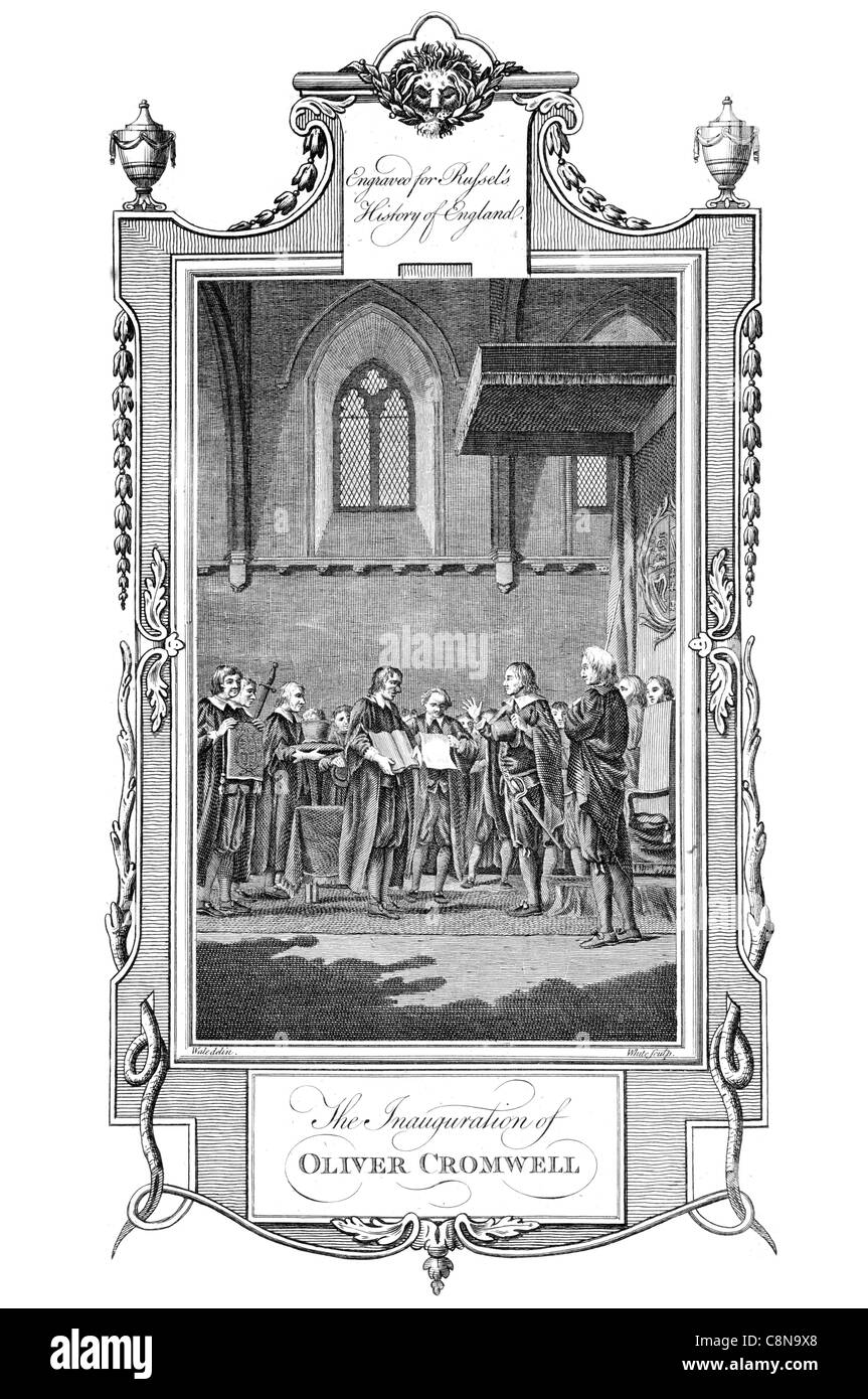 L'inaugurazione di Oliver Cromwell militare leader politico monarchia inglese Commonwealth repubblicano signore Protector Foto Stock