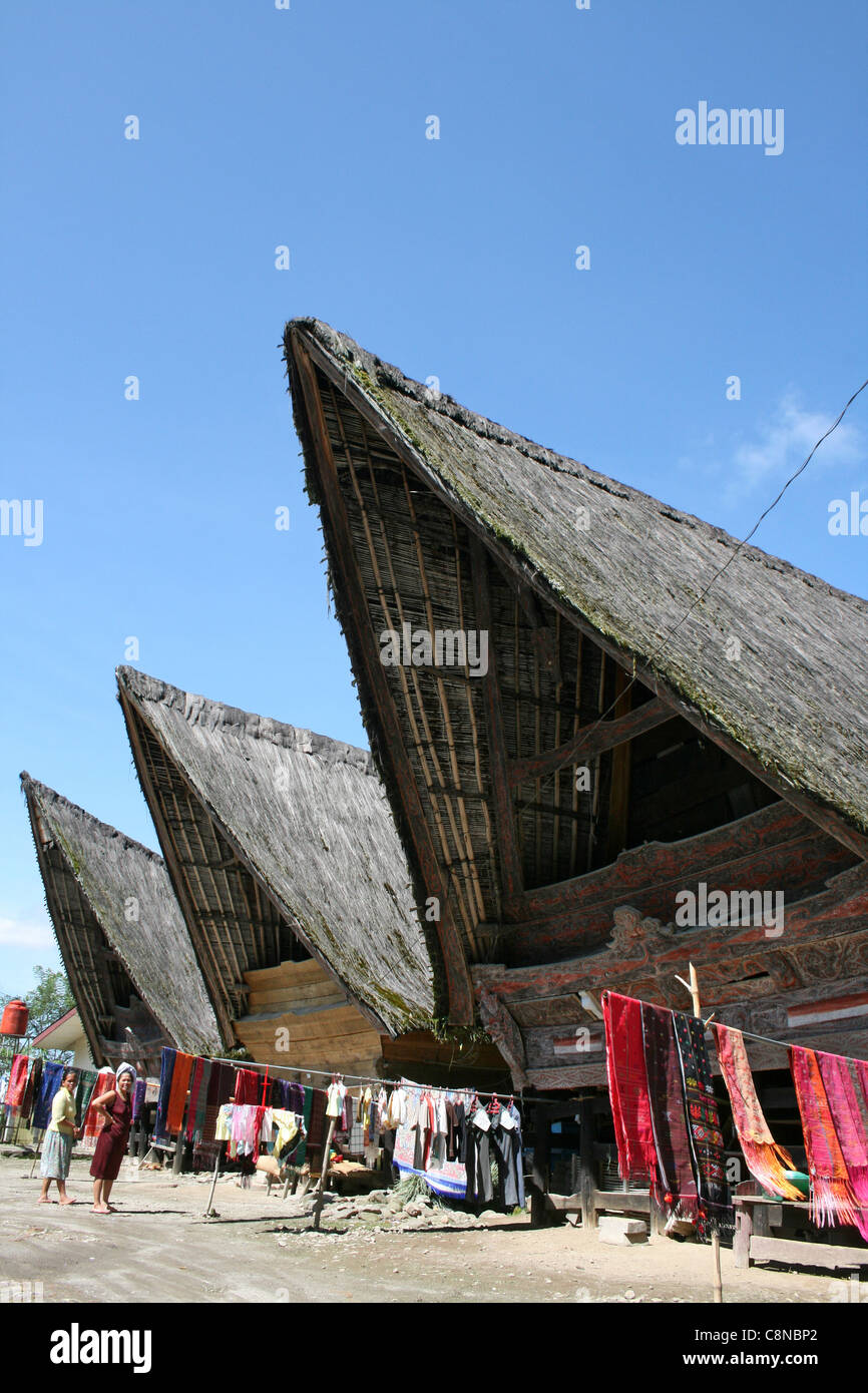 Tradizionale Batak Ulos villaggio di tessitura Foto Stock