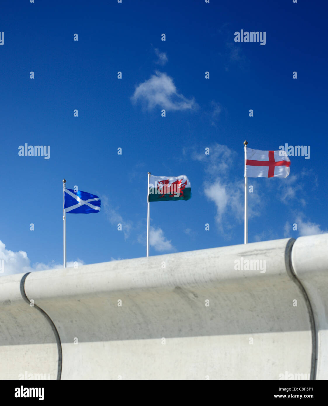 Gli inglesi, scozzesi e gallesi bandiere. Foto Stock