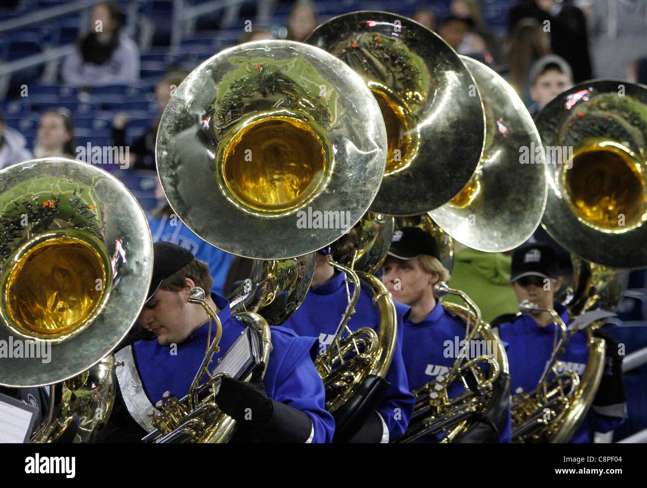 College marching band sousaphones Foto Stock
