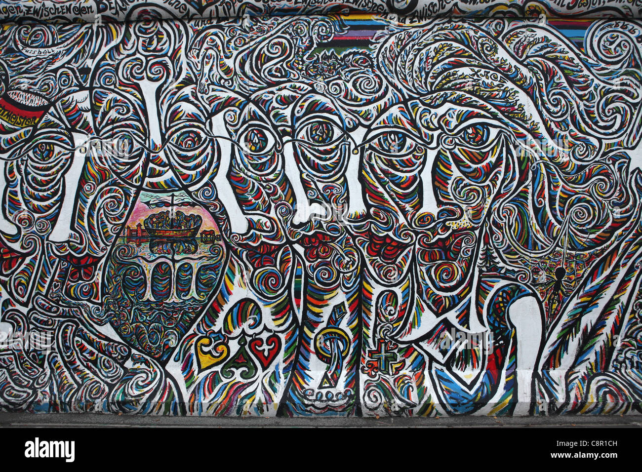 Muro di Berlino in East Side Gallery di Berlino, Germania. Foto Stock