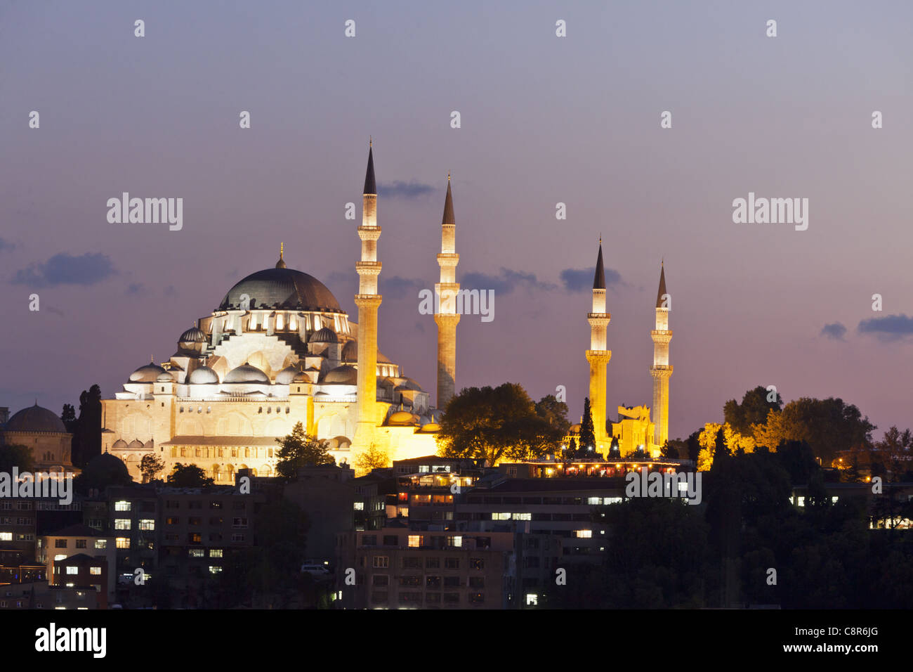 Golden Horn al tramonto, Moschea Suleymaniye Istanbul, Turchia Foto Stock