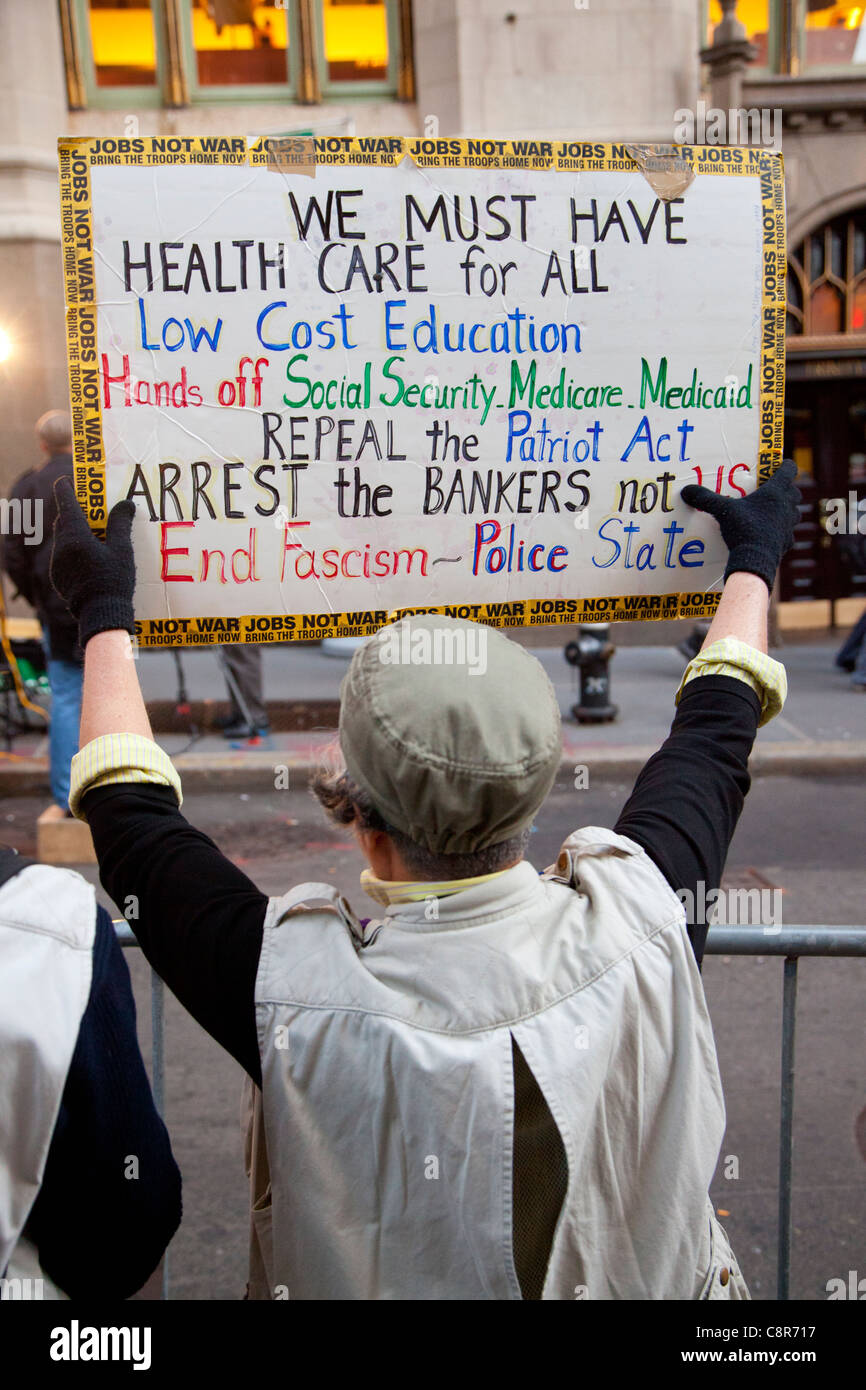 Occupare Wall Street manifestanti Foto Stock
