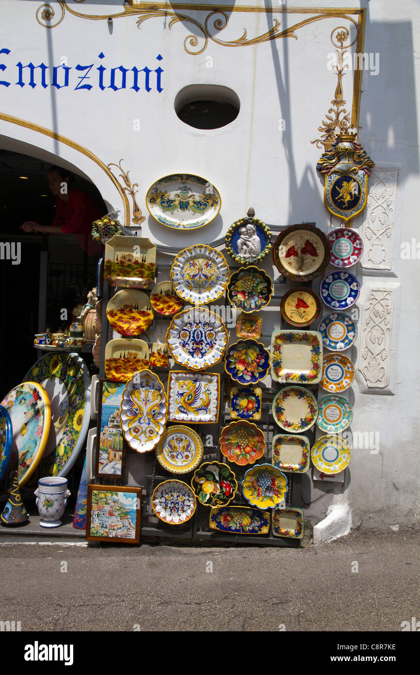Positano scritto su ceramica " Costiera Amalfitana " riviera italiana Foto Stock