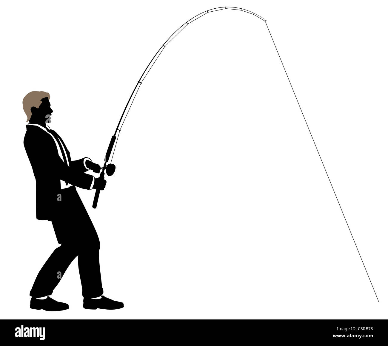 Silhouette illustrazione di un imprenditore la pesca Foto Stock