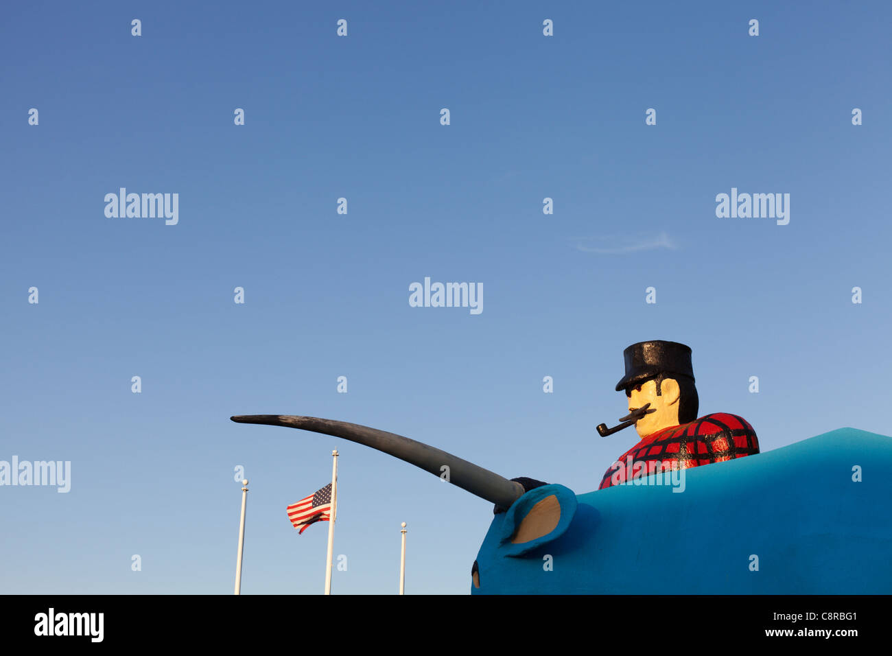 Dettaglio di Paul Bunyan e Babe il bue blu statue - Bemidji, Minnesota, Stati Uniti d'America. Foto Stock