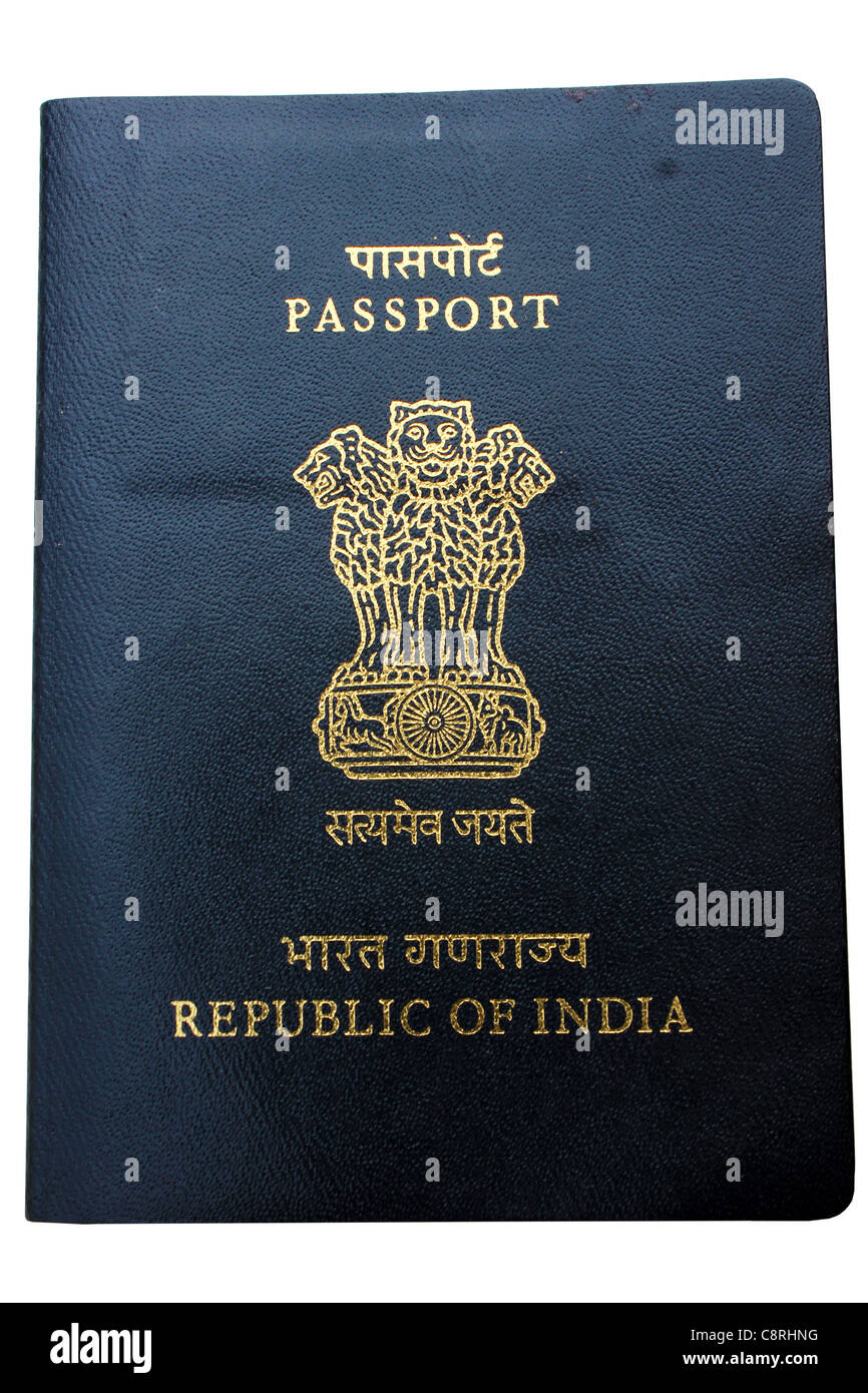 Close-up di un passaporto indiano isolato Foto Stock
