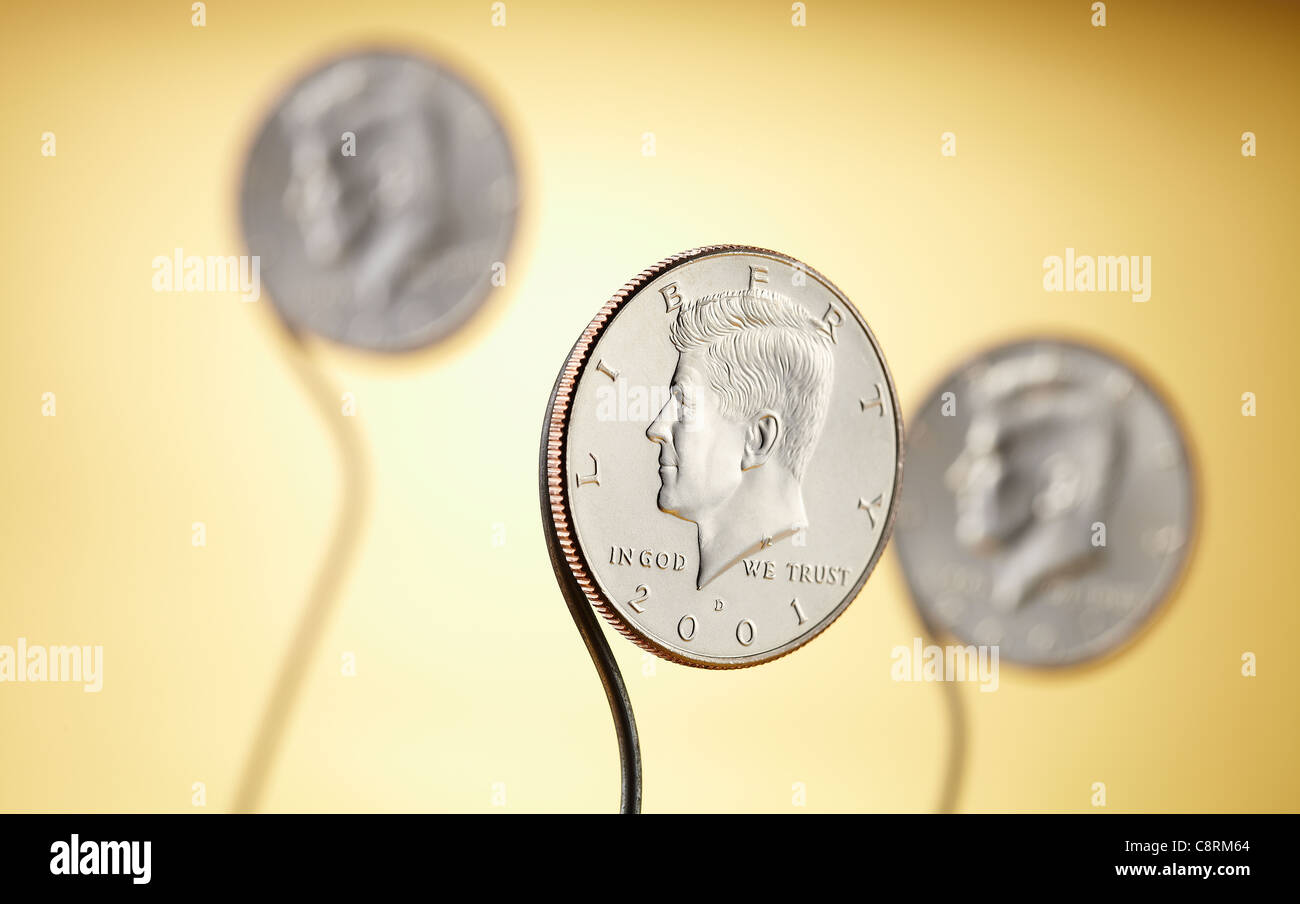 Close-up di tre monete Foto Stock