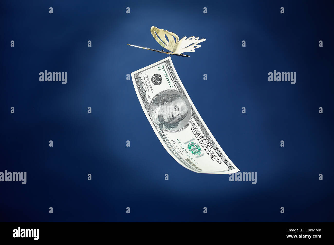 Butterfly con American carta moneta nota Foto Stock