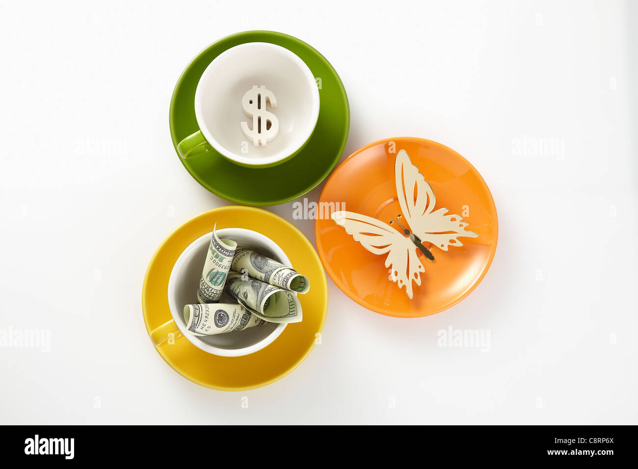 Combinazione di denaro, il simbolo del dollaro e butterfly Foto Stock