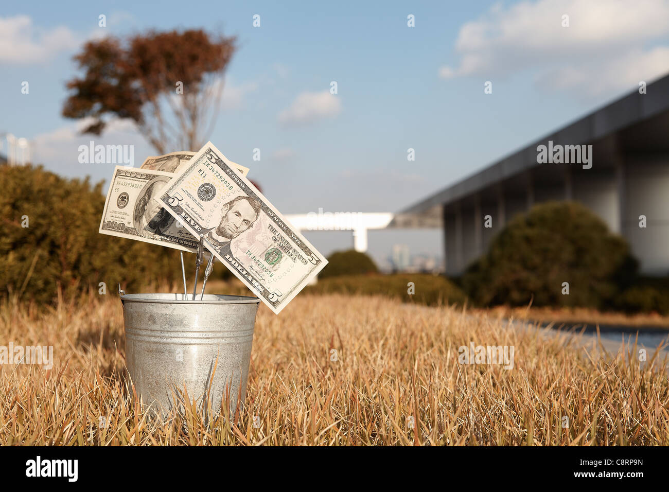 La benna che trasportano denaro, all'aperto Foto Stock
