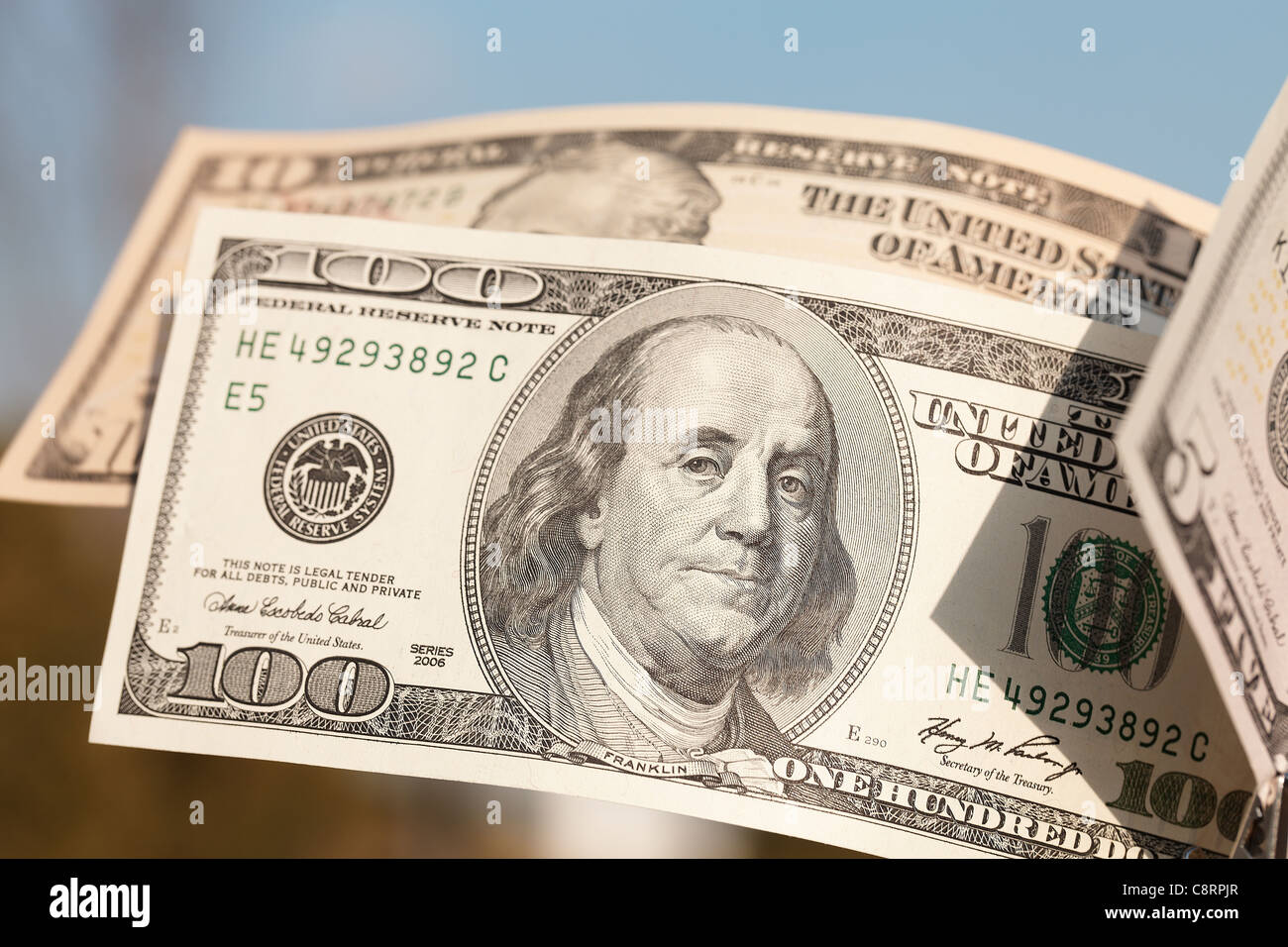 Close-up di tre American moneta note Foto Stock
