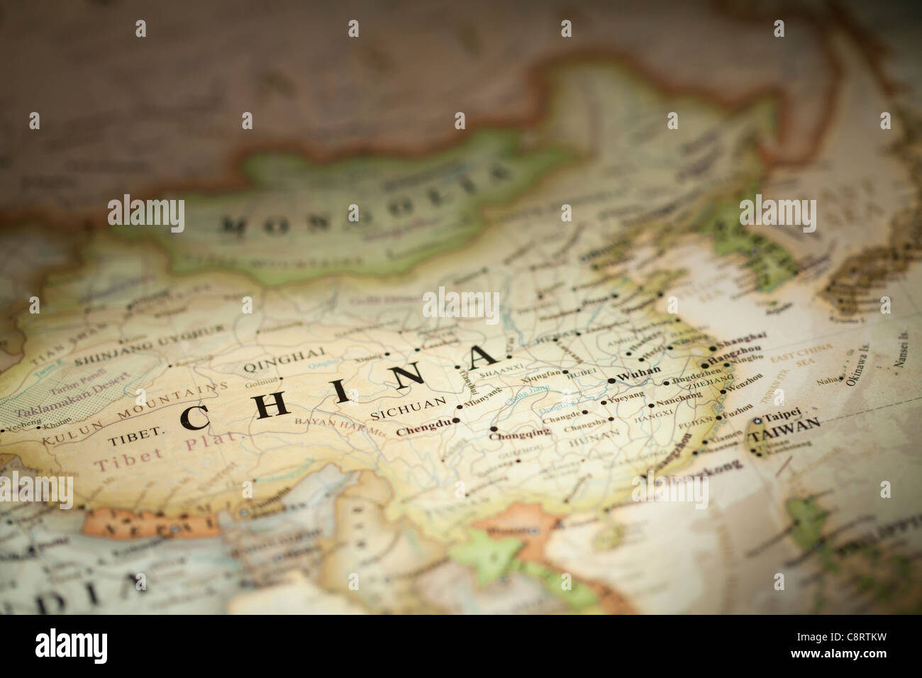 Close-up del continente asiatico mappa del mondo Foto Stock