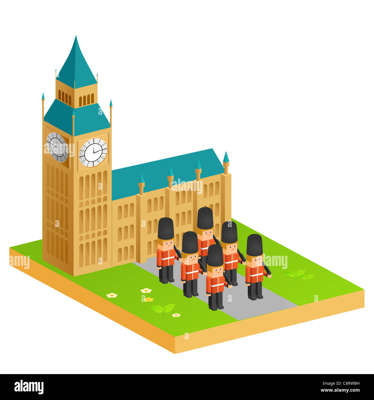 Welsh Granatiere protezioni a Big Ben e il Palazzo di Westminster Foto Stock