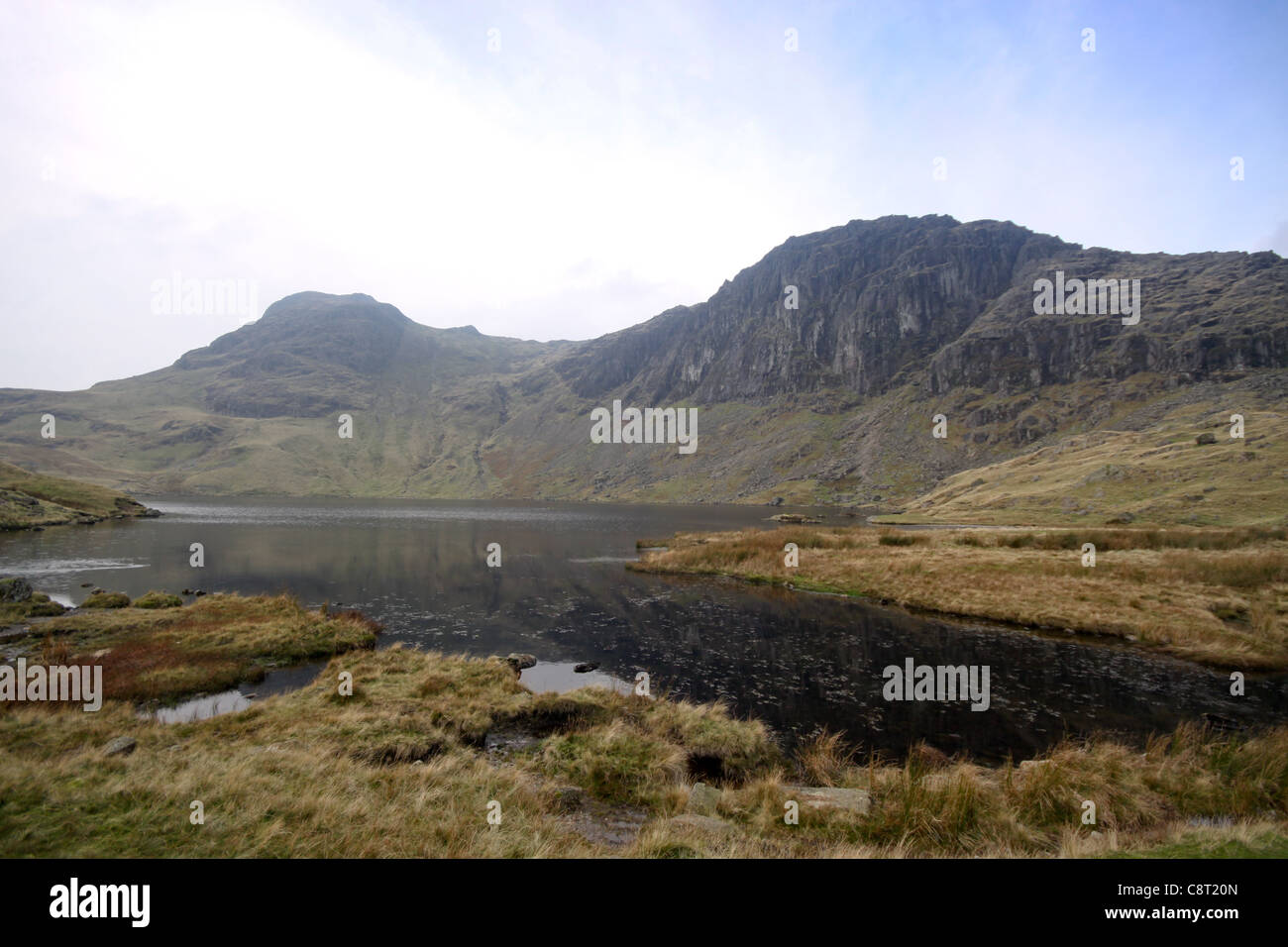 Pavey Ark, Harrison Stickle Stickle Tarn, Langsdale, nel distretto del lago, UK, Inghilterra Foto Stock Pavey Ark, Harrison Stickle Stickle Tarn, Langsdale, nel distretto del lago, UK, Inghilterra Foto Stock