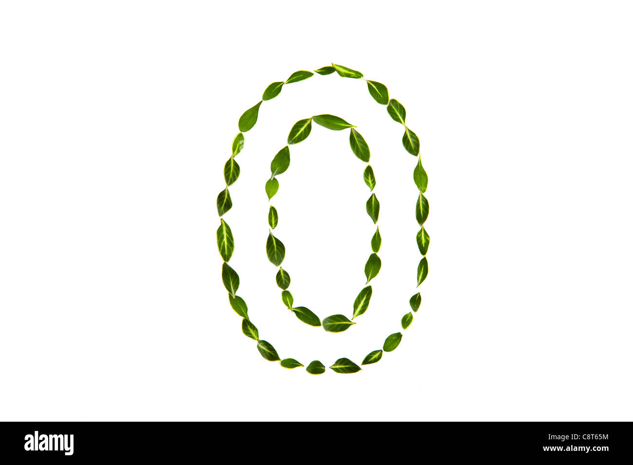 Numero 0 disegnato con foglie Foto Stock