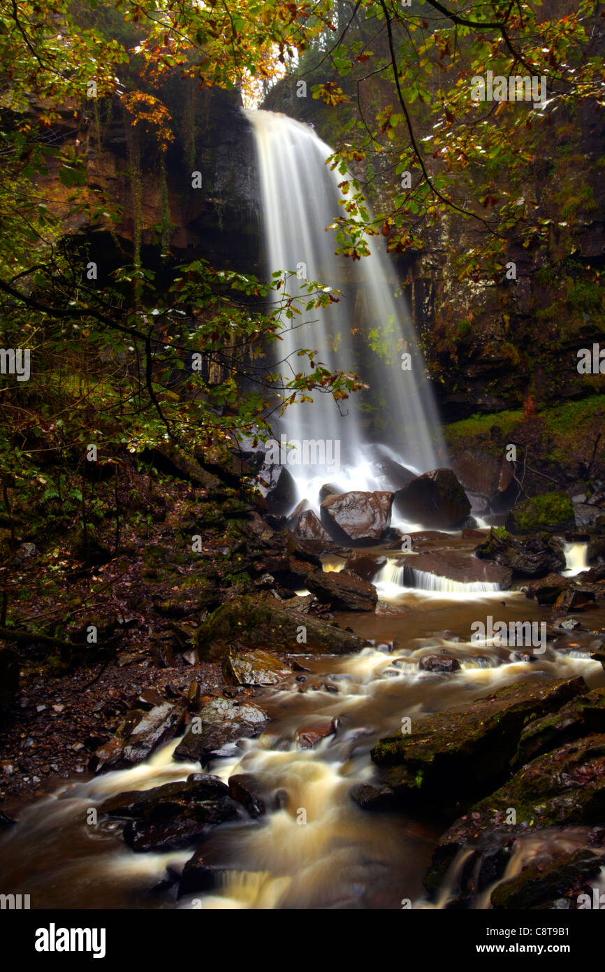 Melincourt cascata, Resolven, Neath Valley, Brecon Beacons. Foto Stock