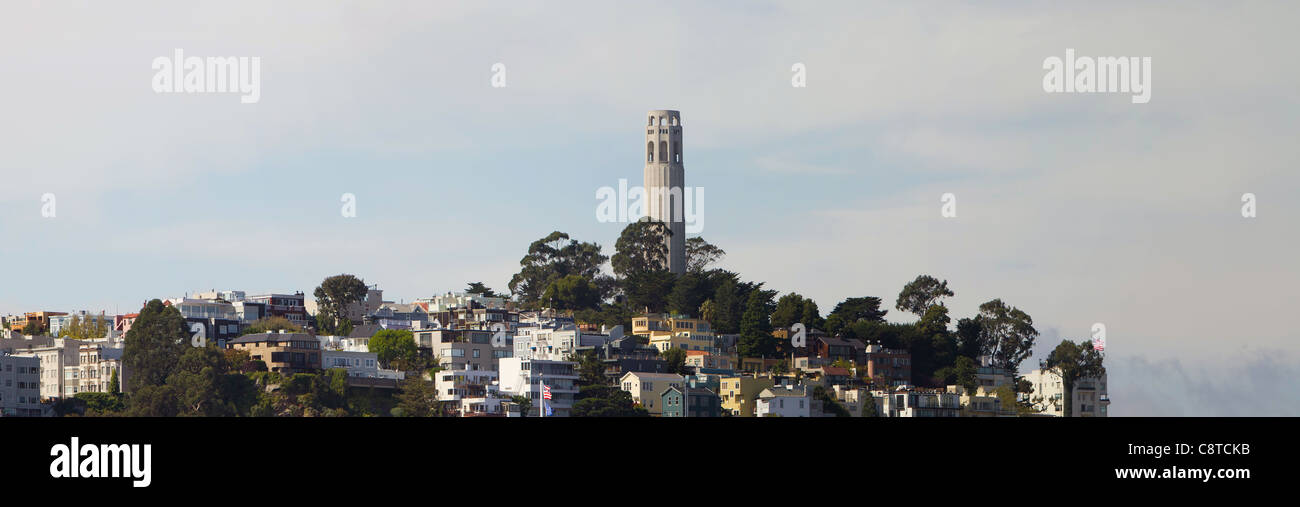 San Francisco Coit Tower sul Telegraph Hill Panorama Foto Stock