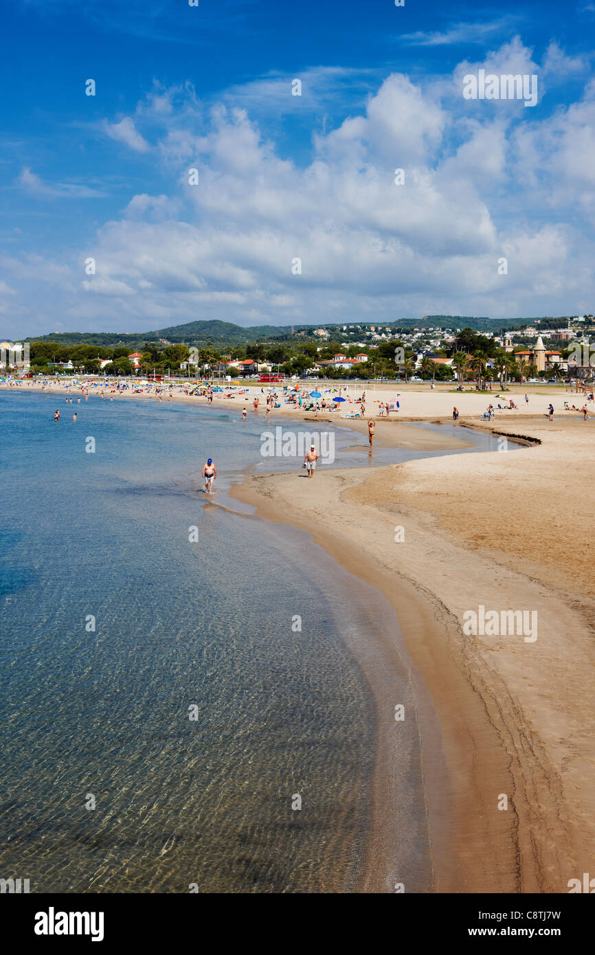 Coma Ruga beach. El Vendrell, Catalogna, Spagna. Foto Stock