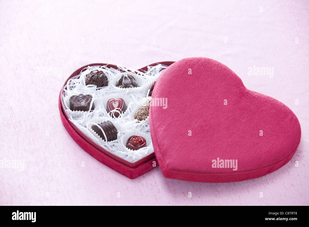 A forma di cuore ad una scatola di cioccolatini Foto Stock