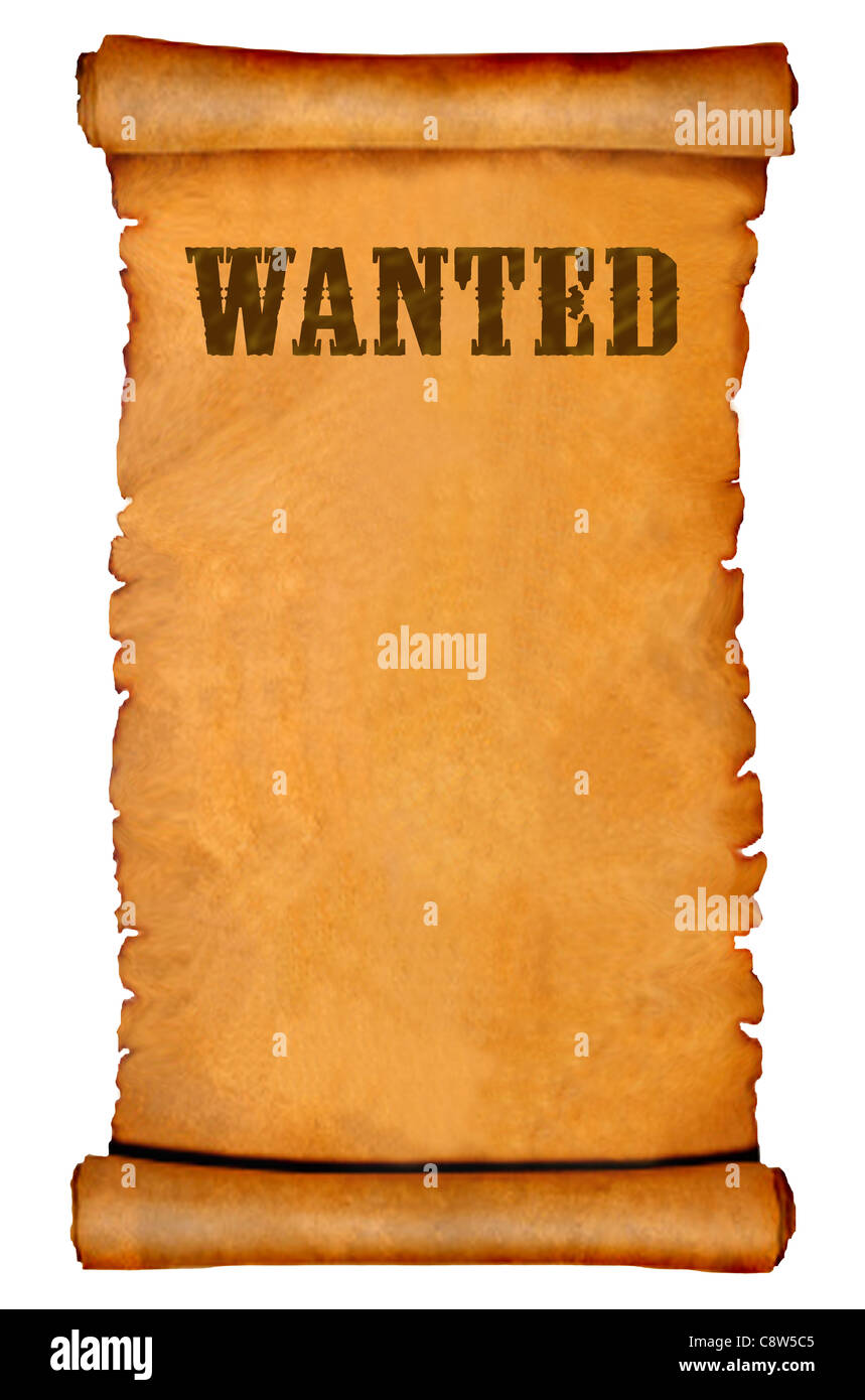 Manifesto Wanted su pergamena Foto Stock