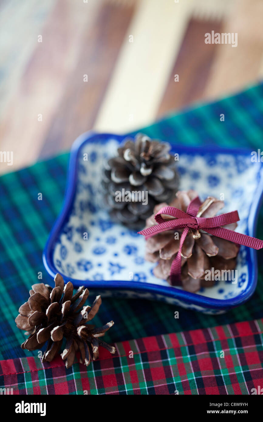 Pigna in ciotola sul panno della tabella Foto Stock