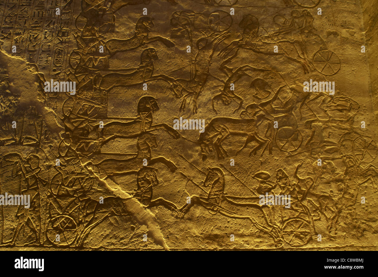 Arte Egizia Grande Tempio di Ramses II. Campagna militare contro gli Ittiti. Battaglia di Kades. Abu Simbel. L'Egitto. Foto Stock