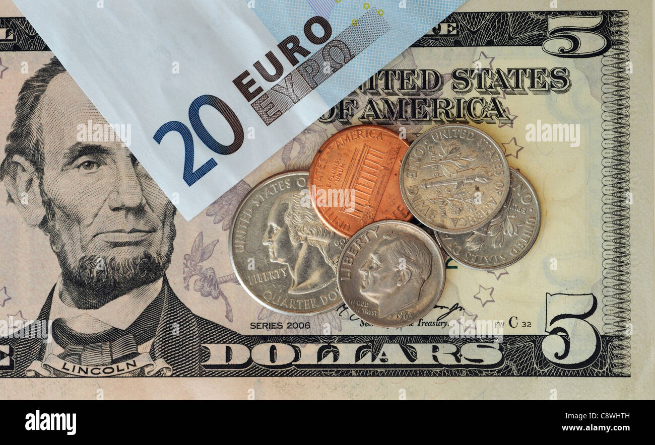 Dollari ed Euro Foto Stock