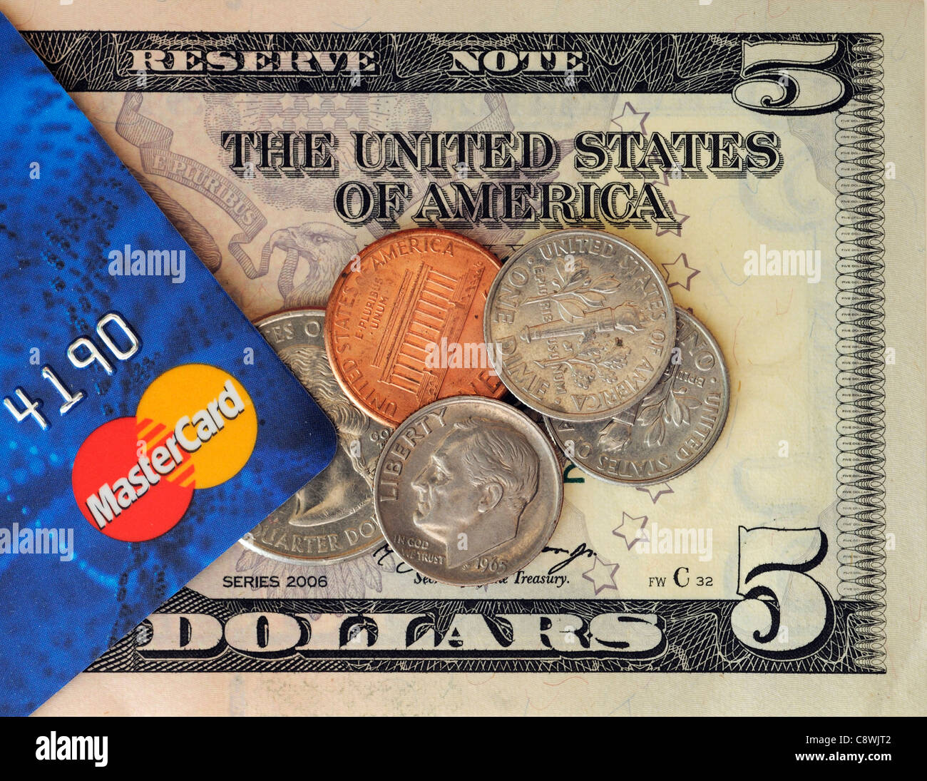 Mastercard e Dollari USA Foto Stock