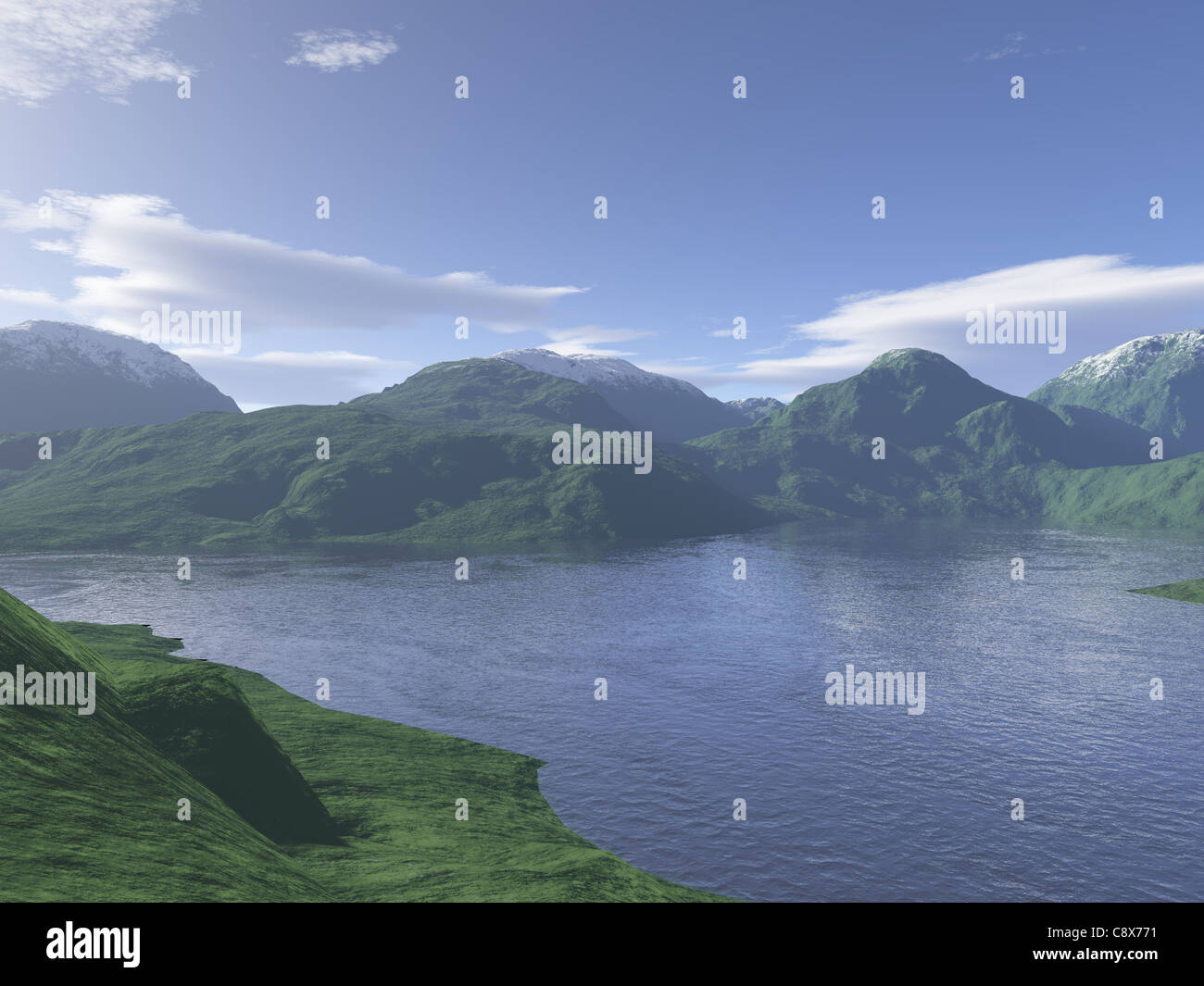 Un computer-generato paesaggio di montagna Foto Stock