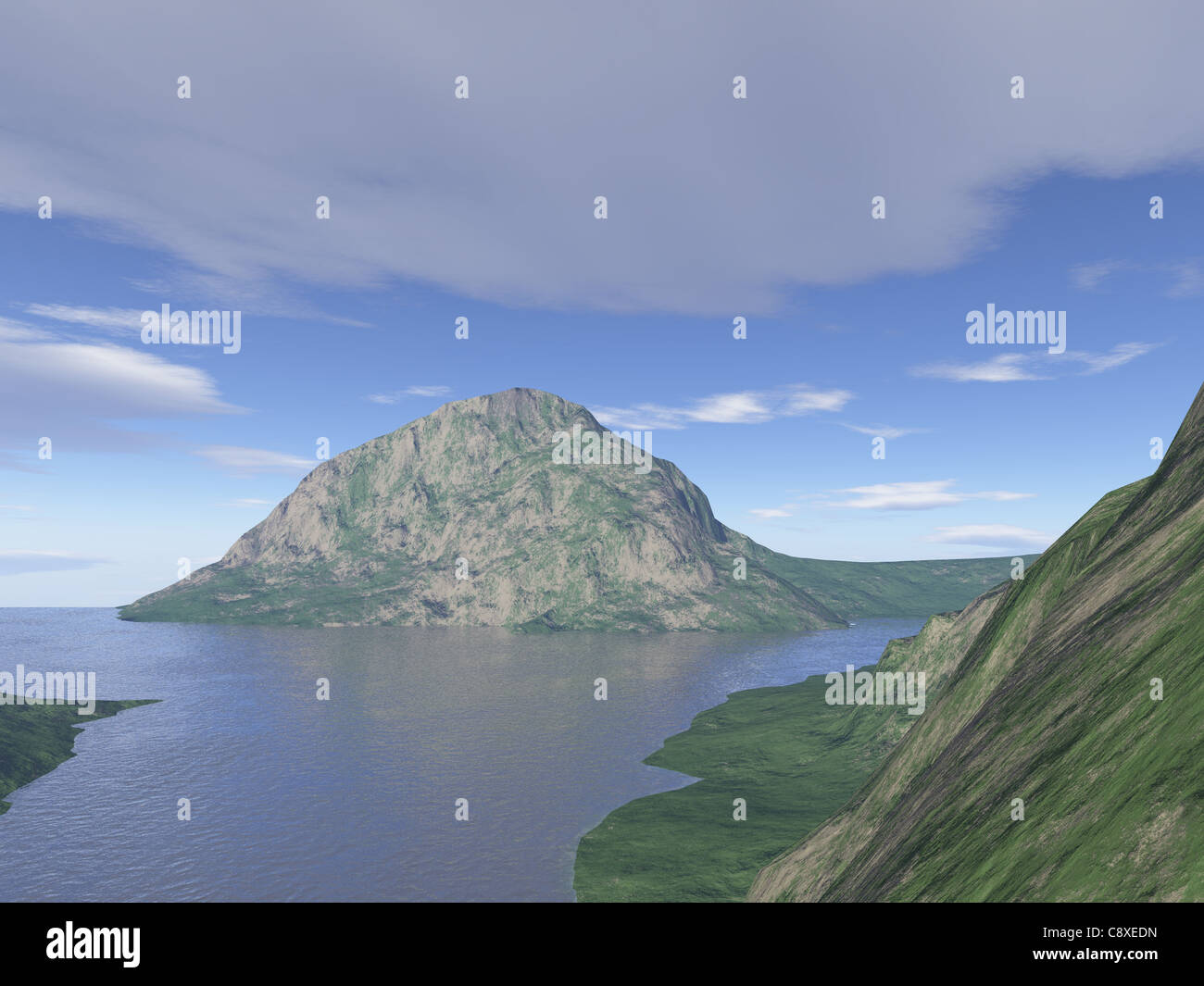 Un computer generato mountain vista lago Foto Stock