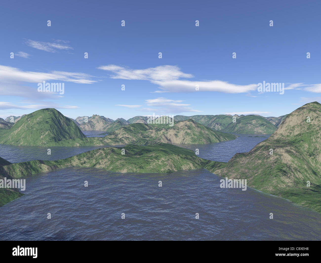 Un computer generato mountain vista lago Foto Stock