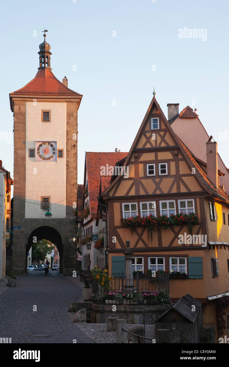 In Germania, in Baviera, la Strada Romantica, Rothenburg ob der Tauber, Plonlein e Torre Siebers Foto Stock