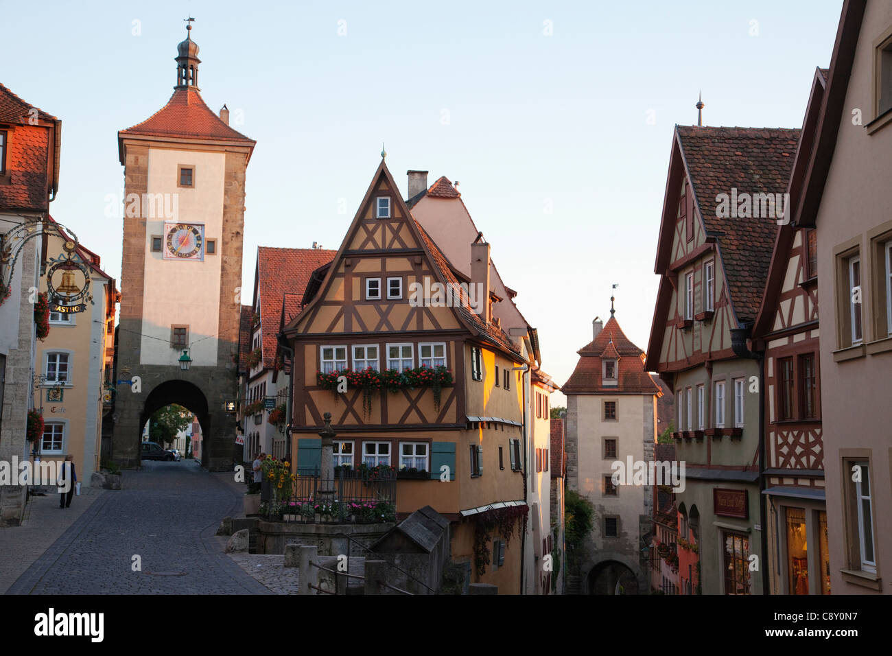 In Germania, in Baviera, la Strada Romantica, Rothenburg ob der Tauber, Plonlein e Torre Siebers Foto Stock