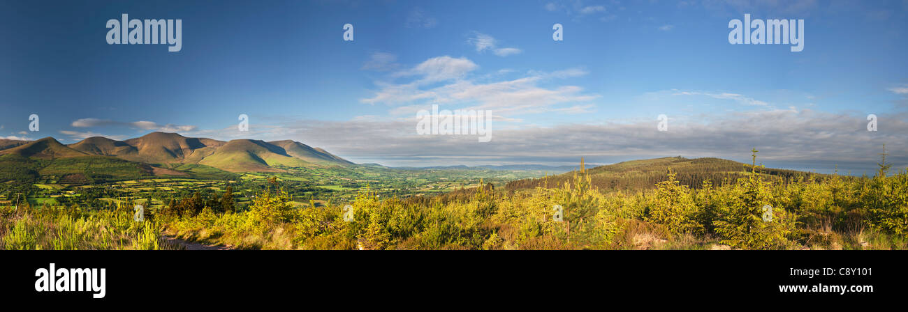 Vista verso la montagna Galty dalla Glen of Aherlow, nella contea di Tipperary, Irlanda Foto Stock