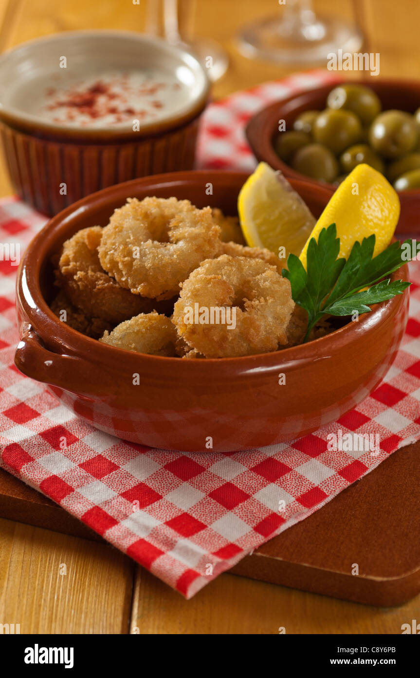 Fritti di calamari calamari o Foto Stock