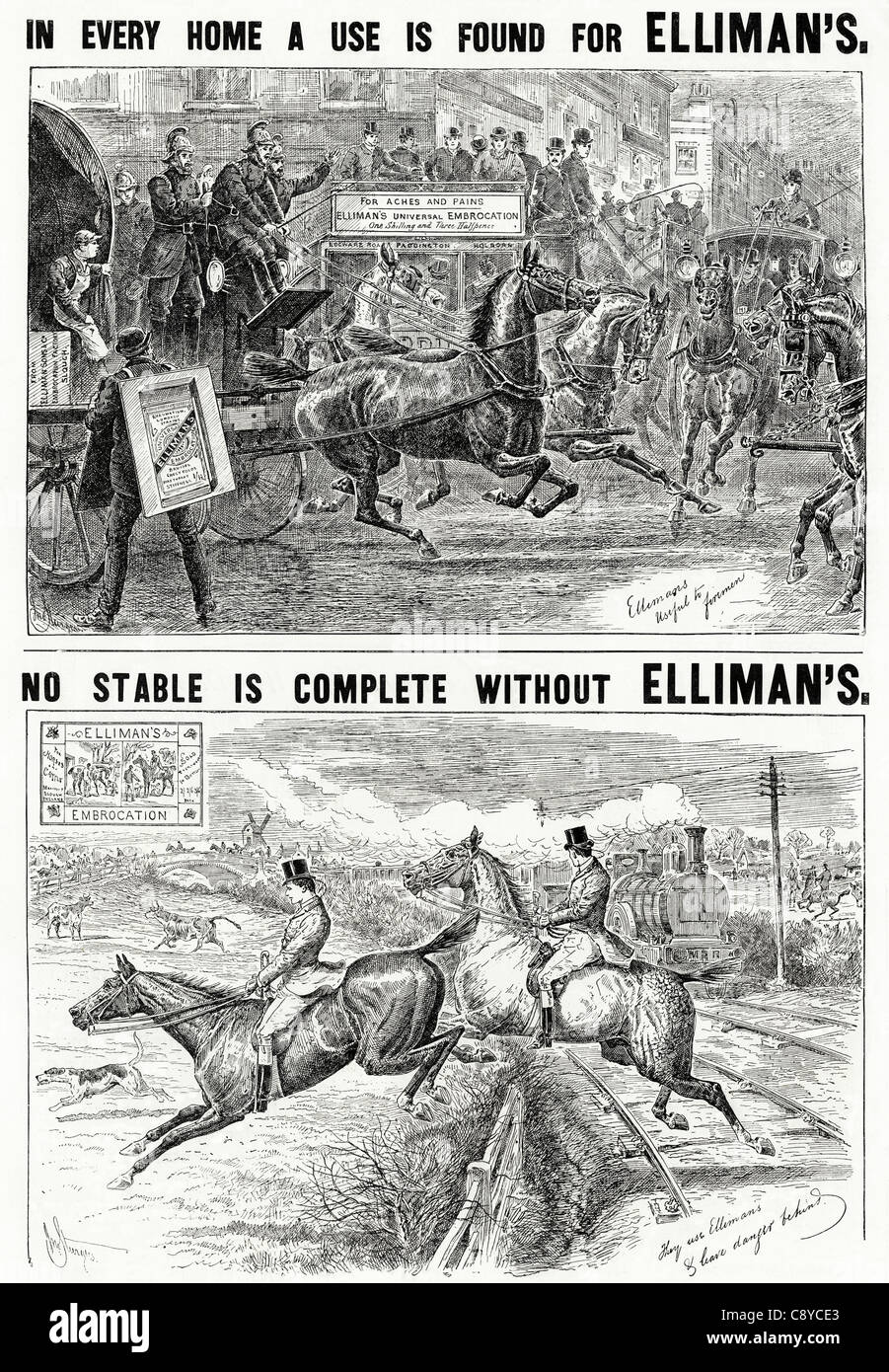 Originale pagina piena pubblicità vittoriano circa 1892 pubblicità della ELLIMAN EMBROCATION Foto Stock