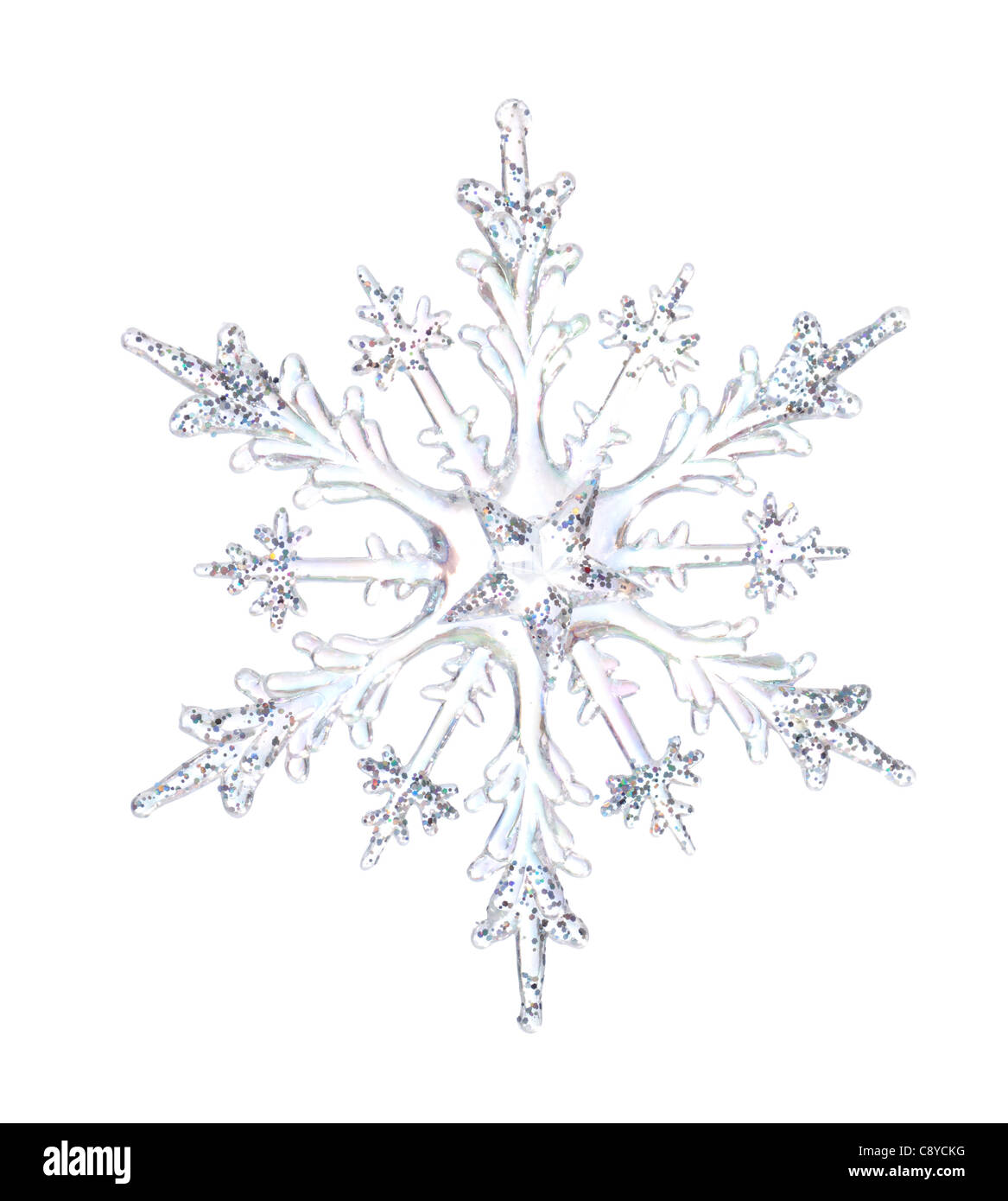 Il simbolo del fiocco di neve forma, foto sullo sfondo bianco Foto Stock