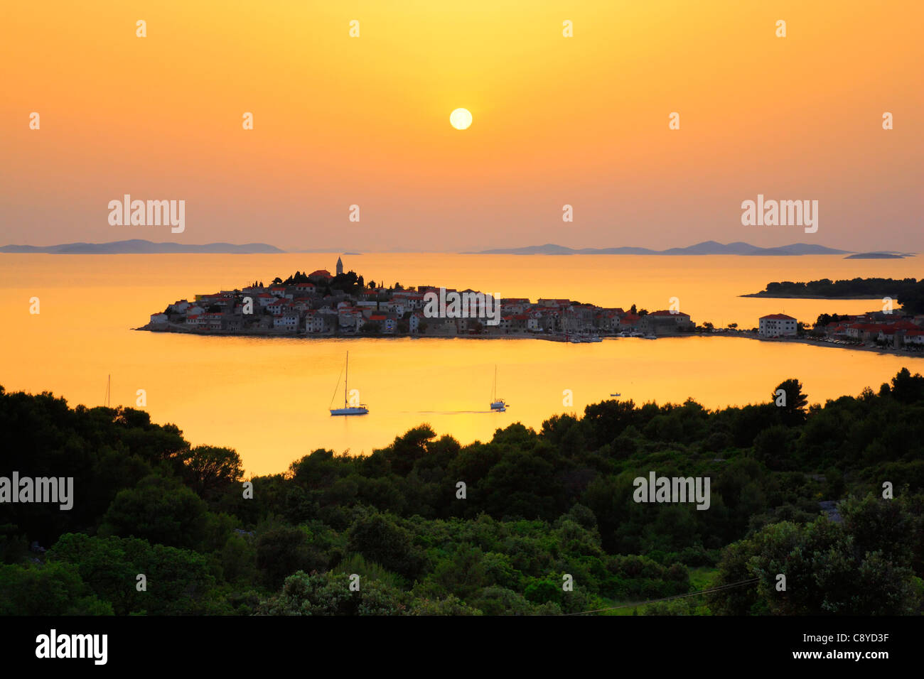 Tramonto in Primosten Foto Stock