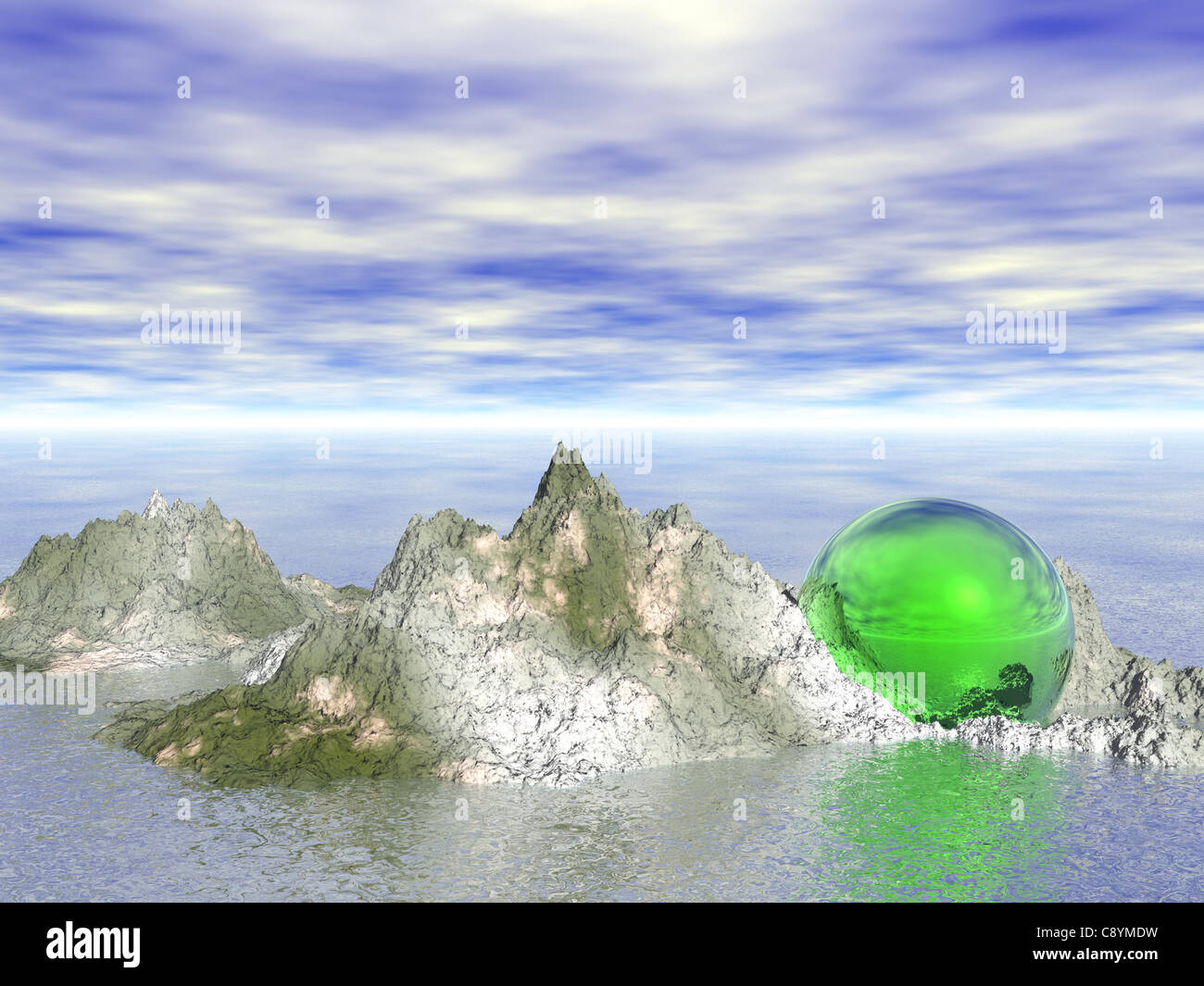 Abstract - sfera su rocce (CGI) Foto Stock